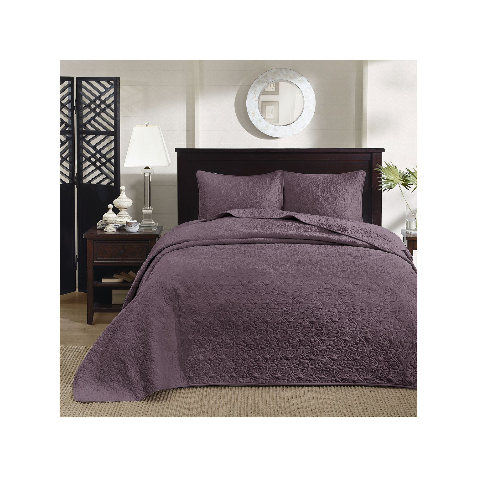 Madison Park Mansfield Reversible Antimicrobial Bedspread Set, Purple