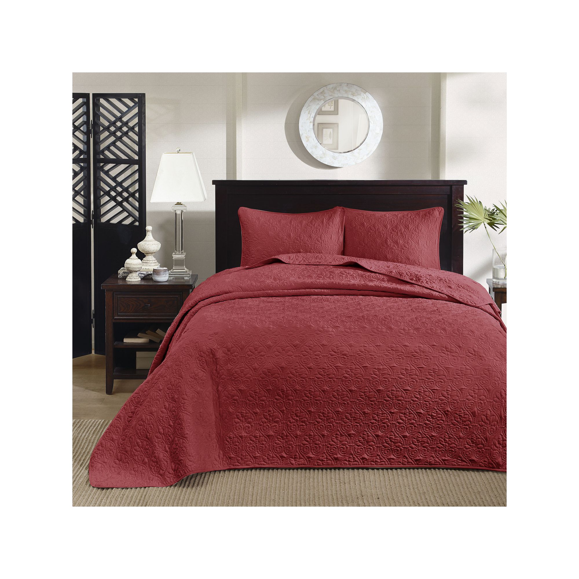 Madison Park Mansfield Reversible Antimicrobial Bedspread Set, Red