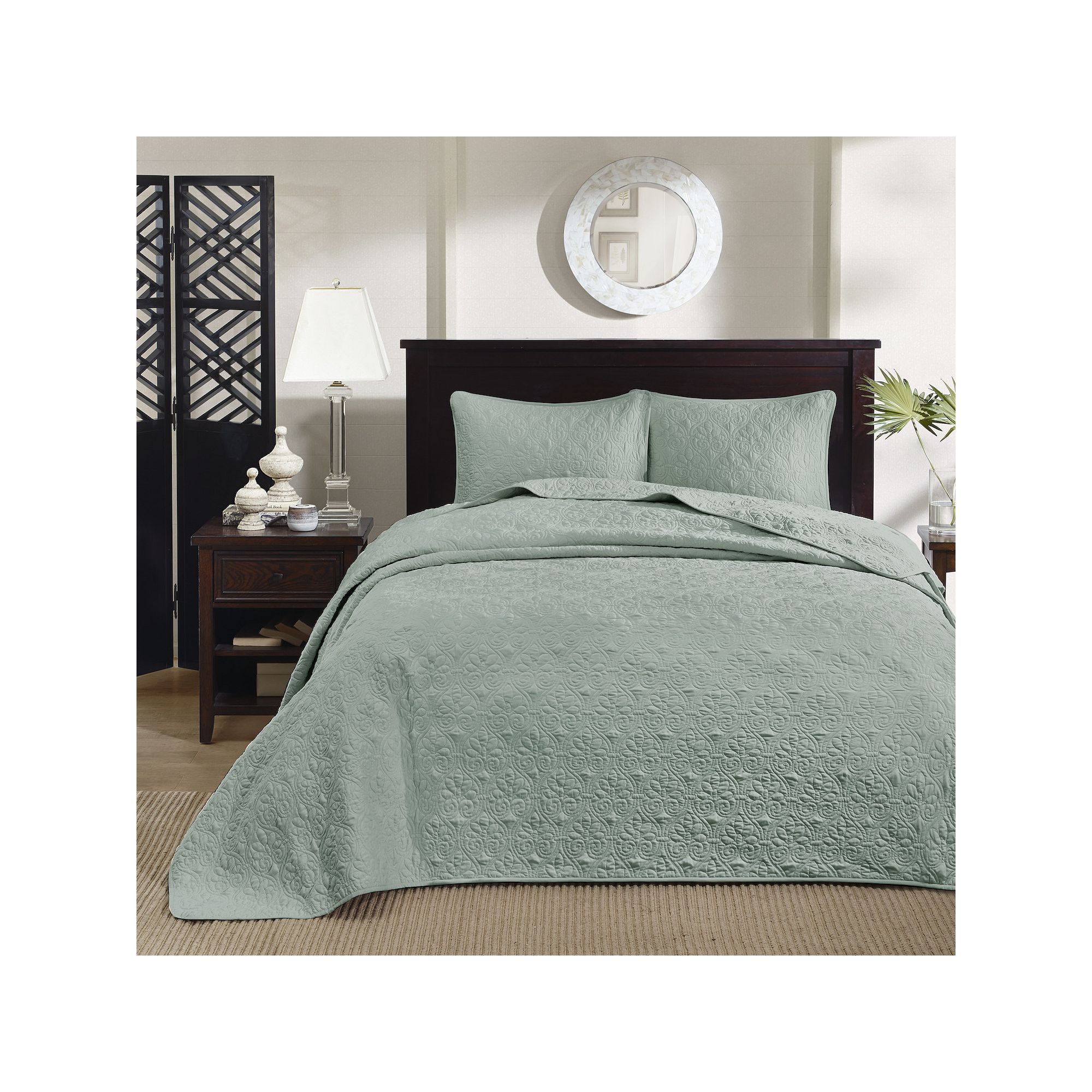 Madison Park Mansfield Reversible Antimicrobial Bedspread Set, Seafoam