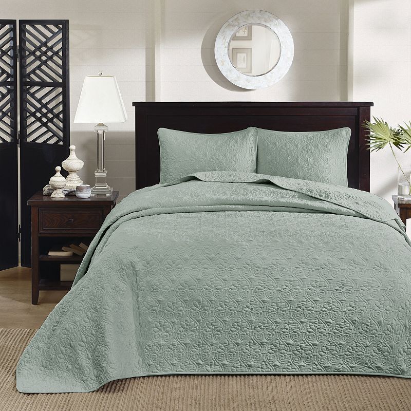 Madison Park 3pc King Vancouver Reversible Bedspread Set Seafoam Green: Lightweight, Plain Weave
