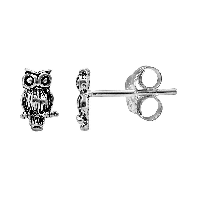 Itsy Bitsy Sterling Silver Owl Stud Earrings
