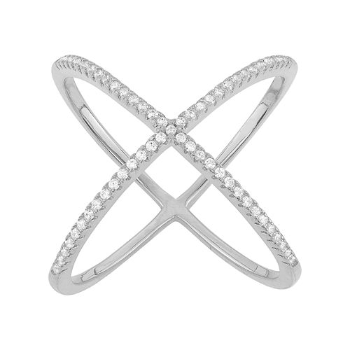 Cubic Zirconia Sterling Silver X Ring