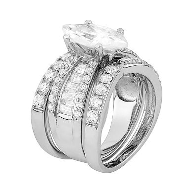 Cubic Zirconia Marquise Engagement Ring Set in Sterling Silver