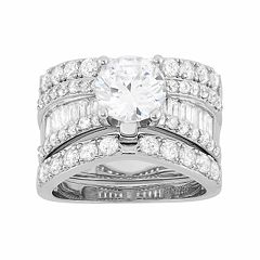 Sterling Silver Cubic Zirconia Engagement Ring Set