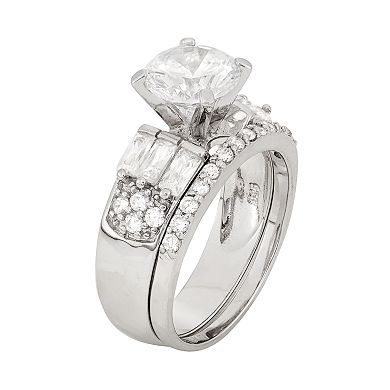 Cubic Zirconia Engagement Ring Set in Sterling Silver