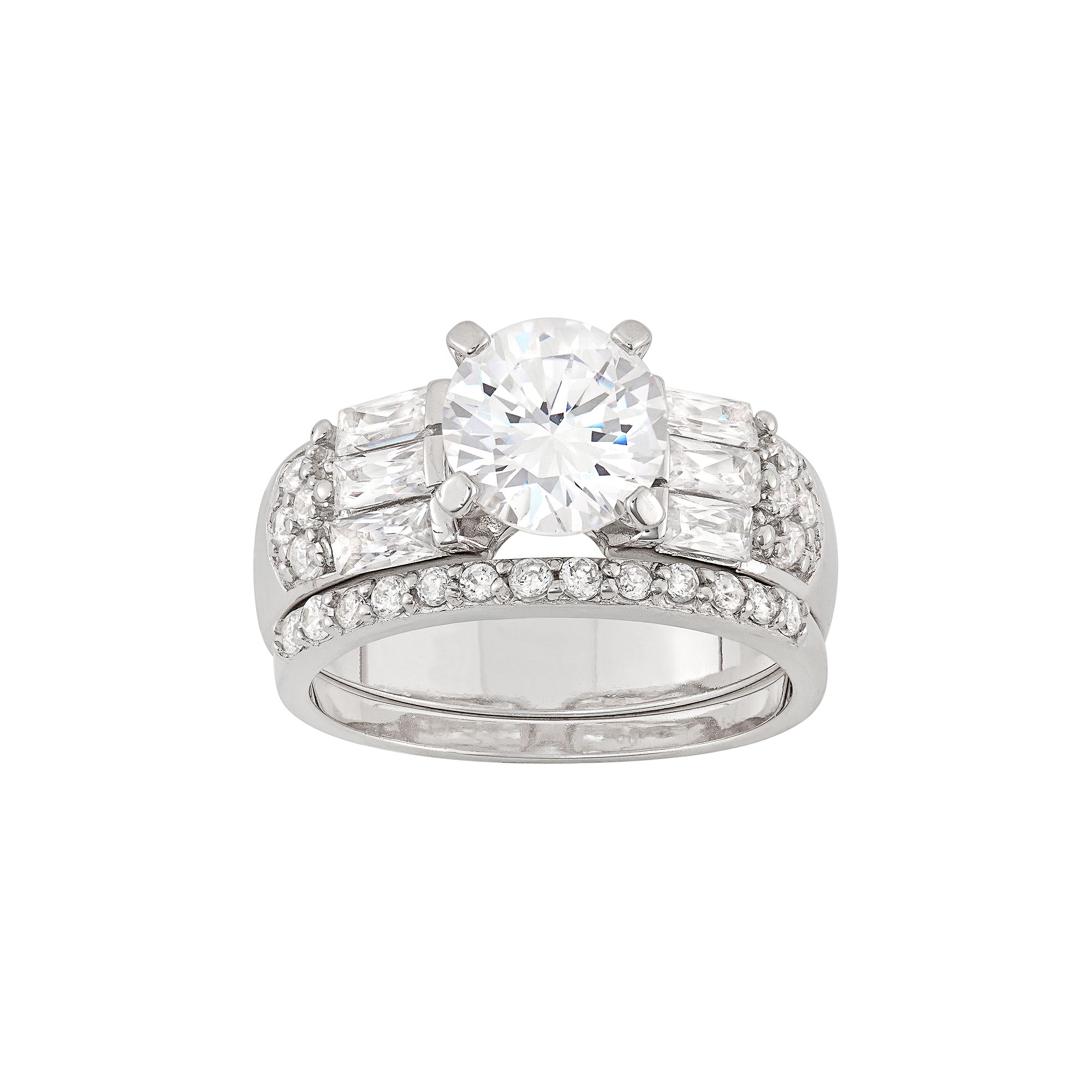 Cubic Zirconia Engagement Ring Set in Sterling Silver, Womens, Size: 6