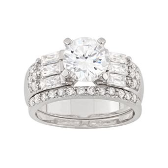 Cubic Zirconia Engagement Ring Set in Sterling Silver