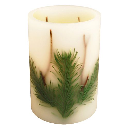 LumaBase Luminarias 2-Piece Pine Needle Flameless LED Timer Candle Set