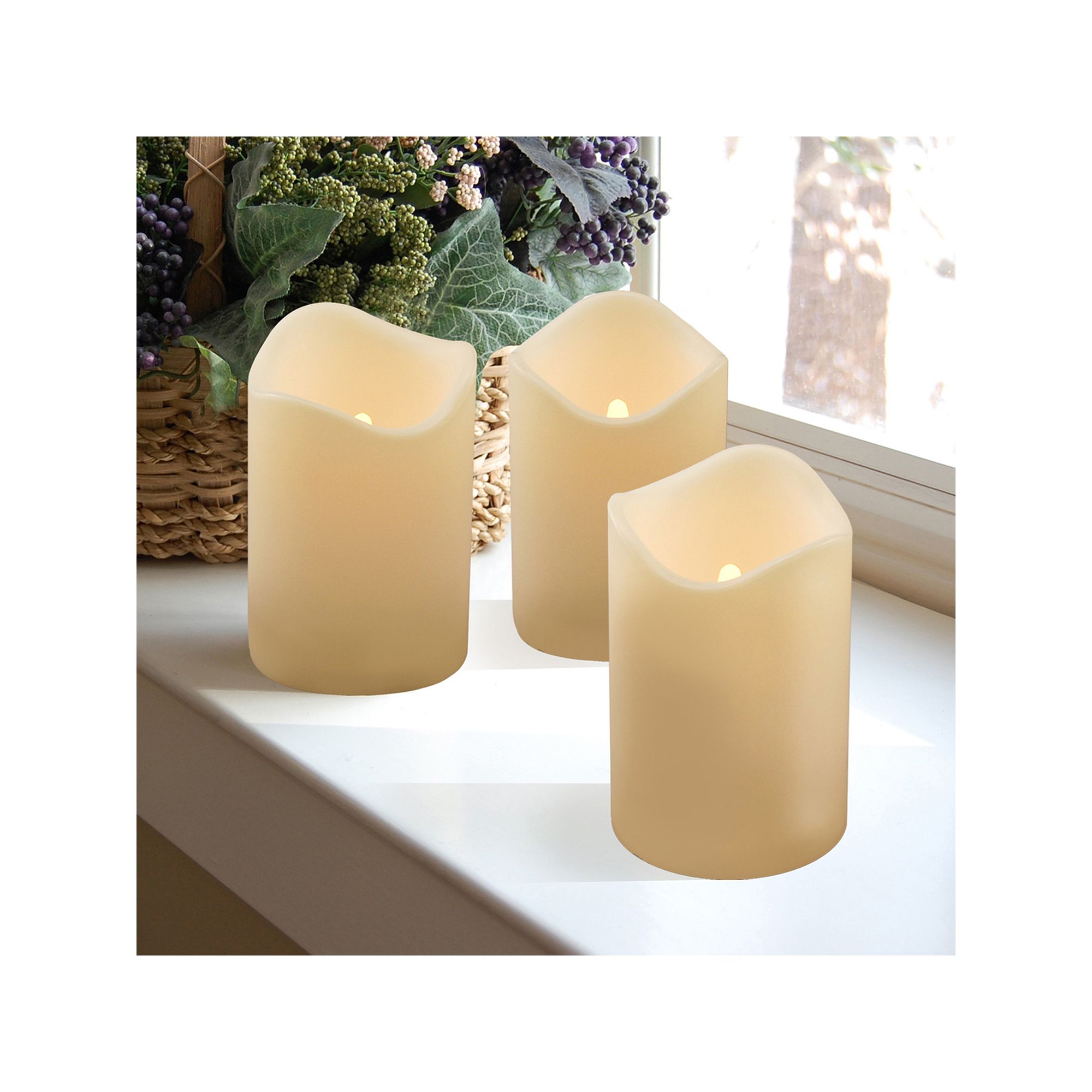 LumaBase Luminarias 3-Piece Flameless LED Pillar Candle Set, Clrs