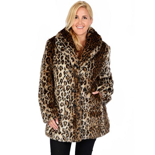 Betere Plus Size Excelled Leopard Faux-Fur Coat JL-59
