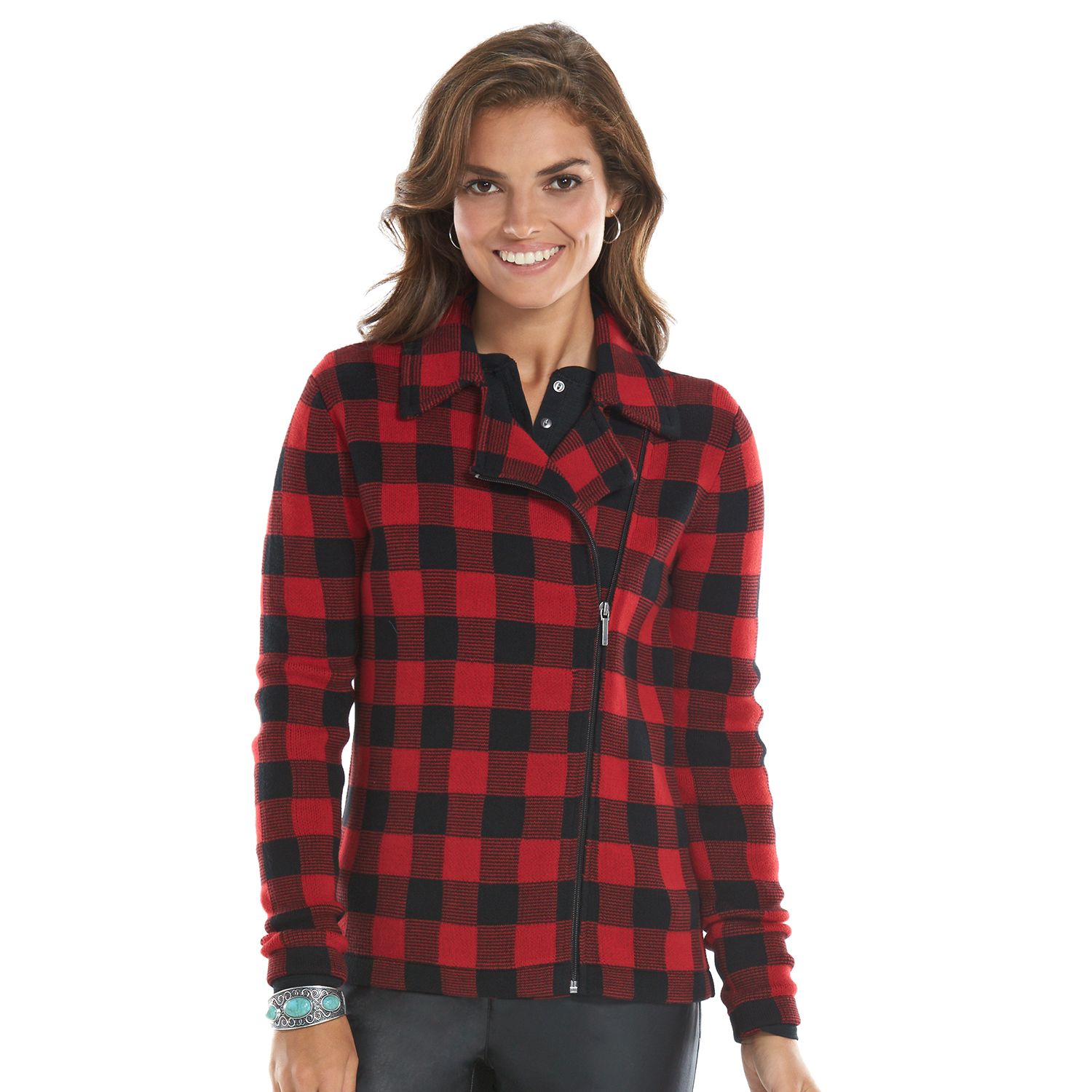 women's nine west plaid sweater coatigan