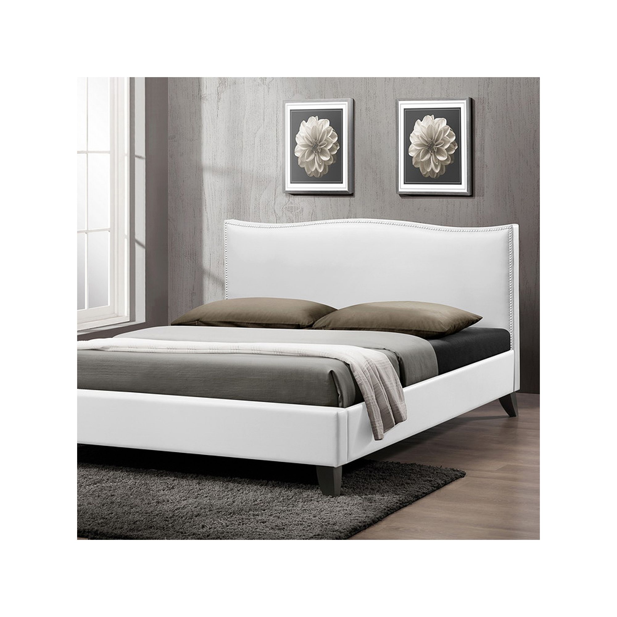Baxton Studio Battersby Upholstered Headboard Modern Bed, White