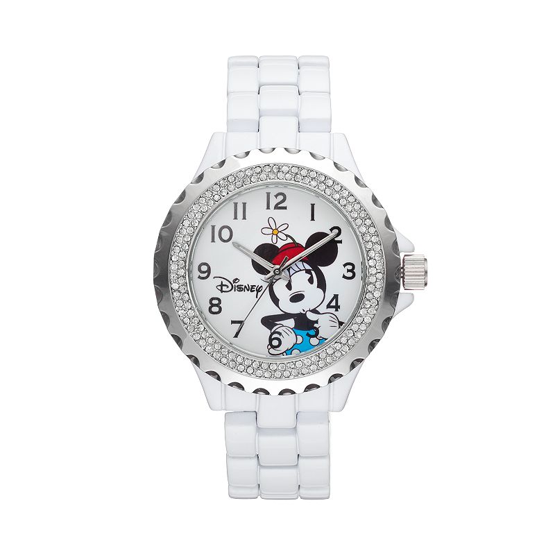 Disneys Minnie Mouse Womens Crystal Watch, White