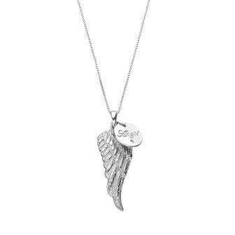 Gemminded Sterling Silver Diamond Accent "Angel" Charm & Wing Pendant
