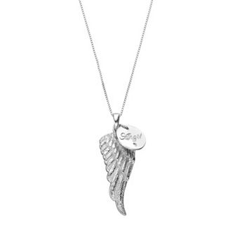 Gemminded Sterling Silver Diamond Accent "Angel" Charm & Wing Pendant