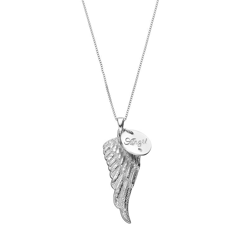 Gemminded Sterling Silver Diamond Accent Angel Charm & Wing Pendant, W