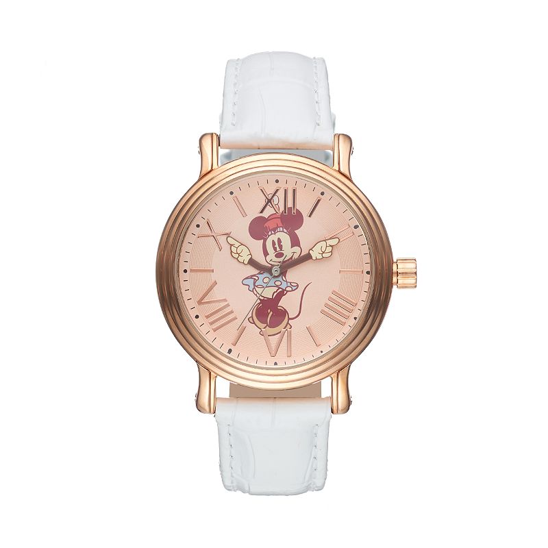 Disneys Minnie Mouse Womens Leather Watch, White