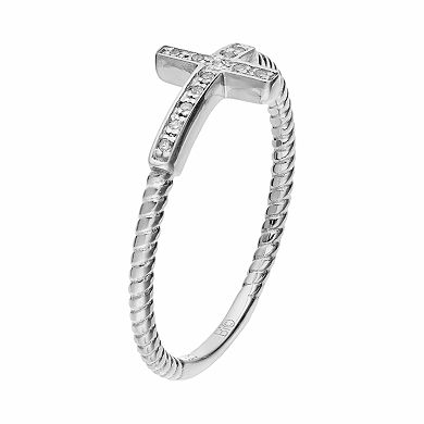 Gemminded Sterling Silver Diamond Accent Sideways Cross Ring