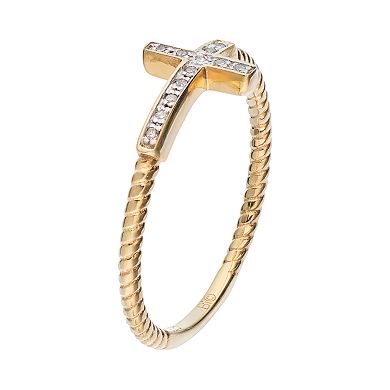 Gemminded 14k Gold Over Silver Diamond Accent Sideways Cross Ring