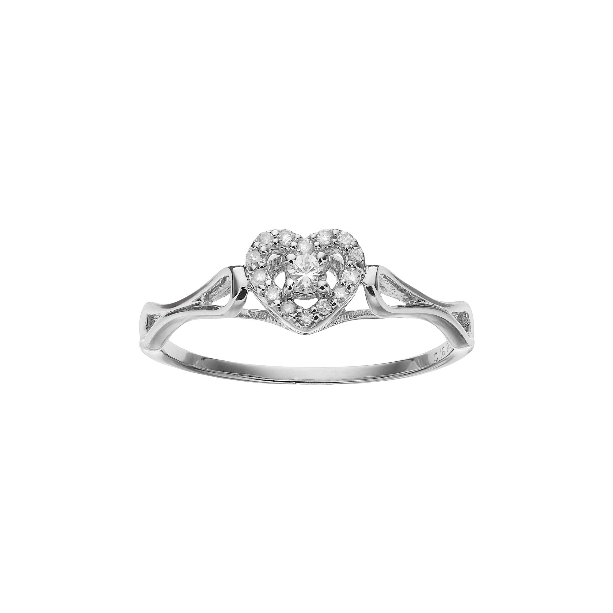 Gemminded Sterling Silver 1/10 Carat T.W. Diamond Heart Halo Promise Ring, 