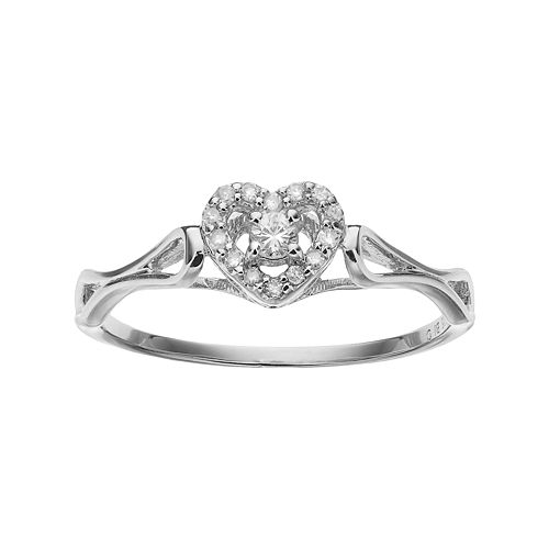 Sterling Silver 1/10 Carat T.W. Diamond Heart Halo Promise Ring