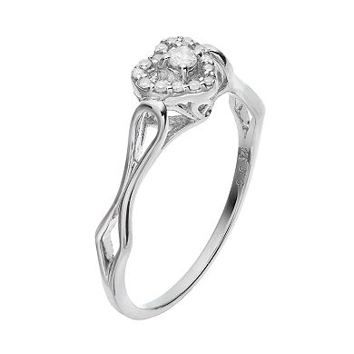 Gemminded Sterling Silver 1/10 Carat T.W. Diamond Heart Halo Promise Ring