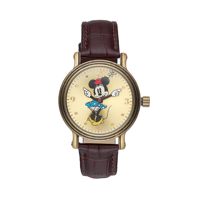 Disneys Minnie Mouse Womens Leather Watch, Brown