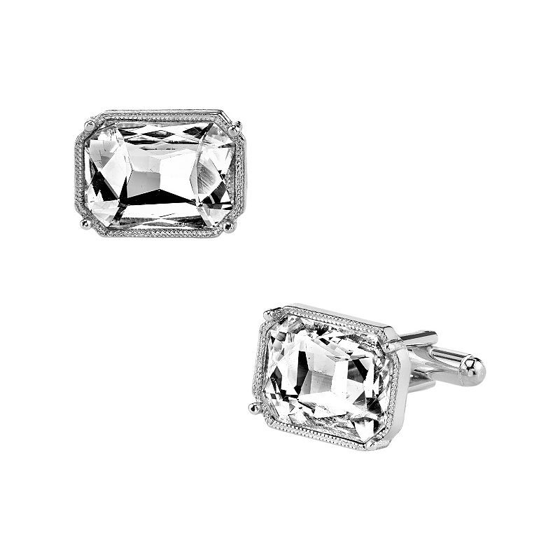 1928 Rectangle Cuff Links, White