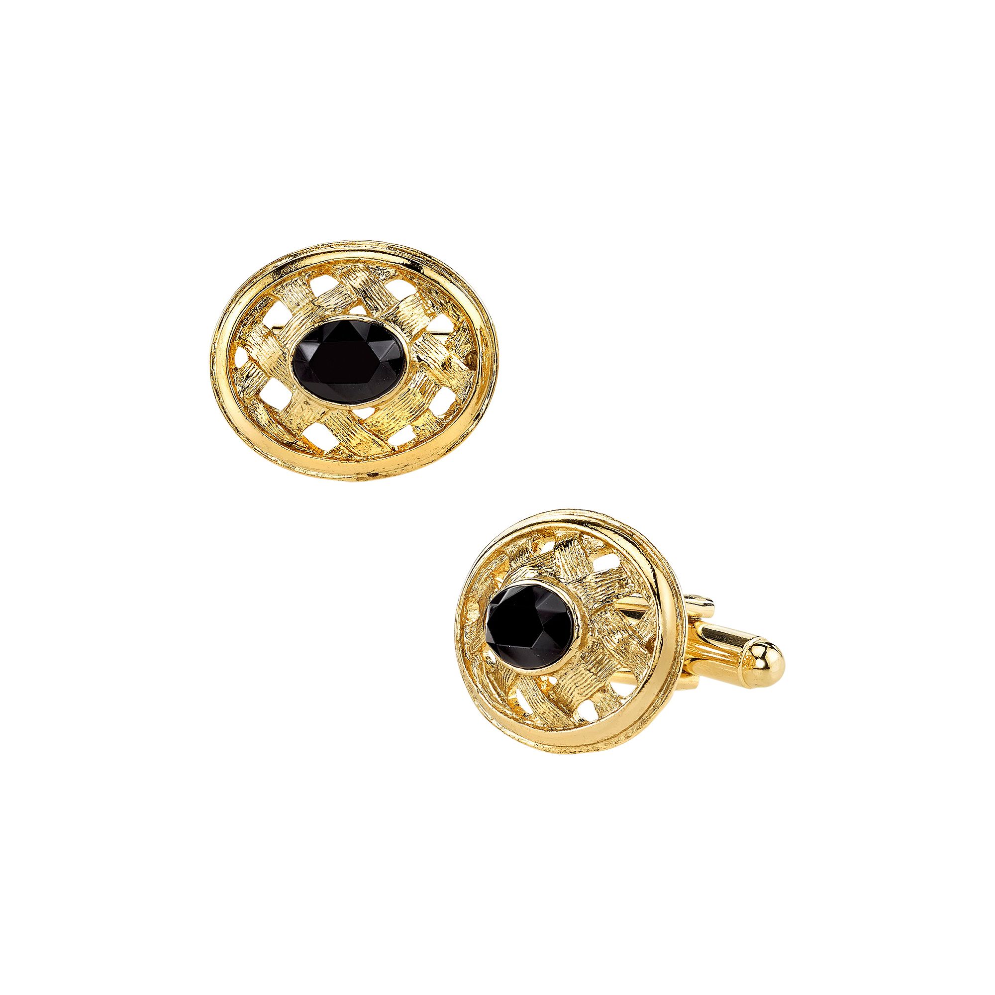 1928 Woven Oval Cuff Links, Black