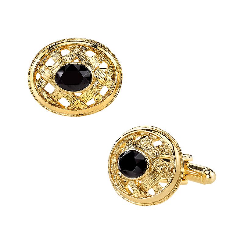 1928 Woven Oval Cuff Links, Black