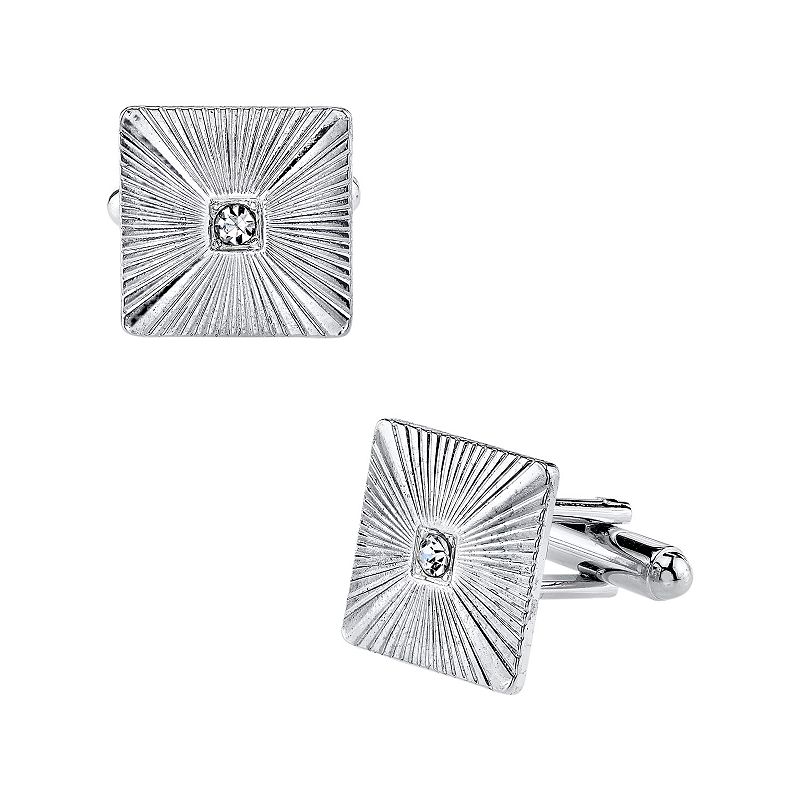 1928 Textured Square Cuff Links, White