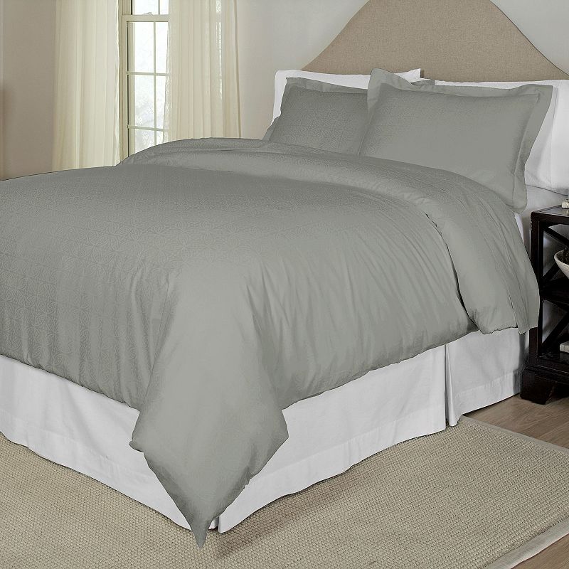 Pointehaven 300-Thread Count Printed Duvet Cover Set, Grey, Full/Queen