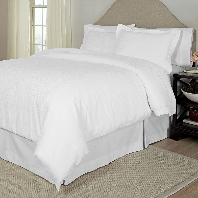 Pointehaven 300-Thread Count Printed Duvet Cover Set, White, King