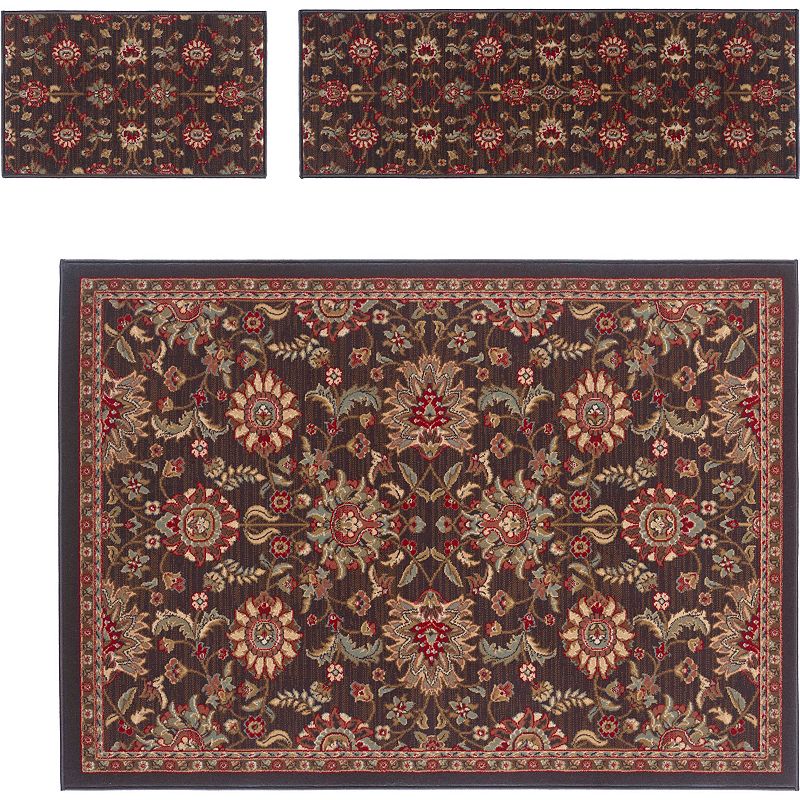 KHL Rugs 3-pc. Traditional Laguna Floral Rug, Black, 8Ft Rnd