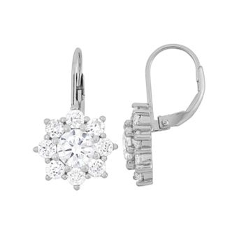 Cubic Zirconia Sterling Silver Flower Drop Earrings