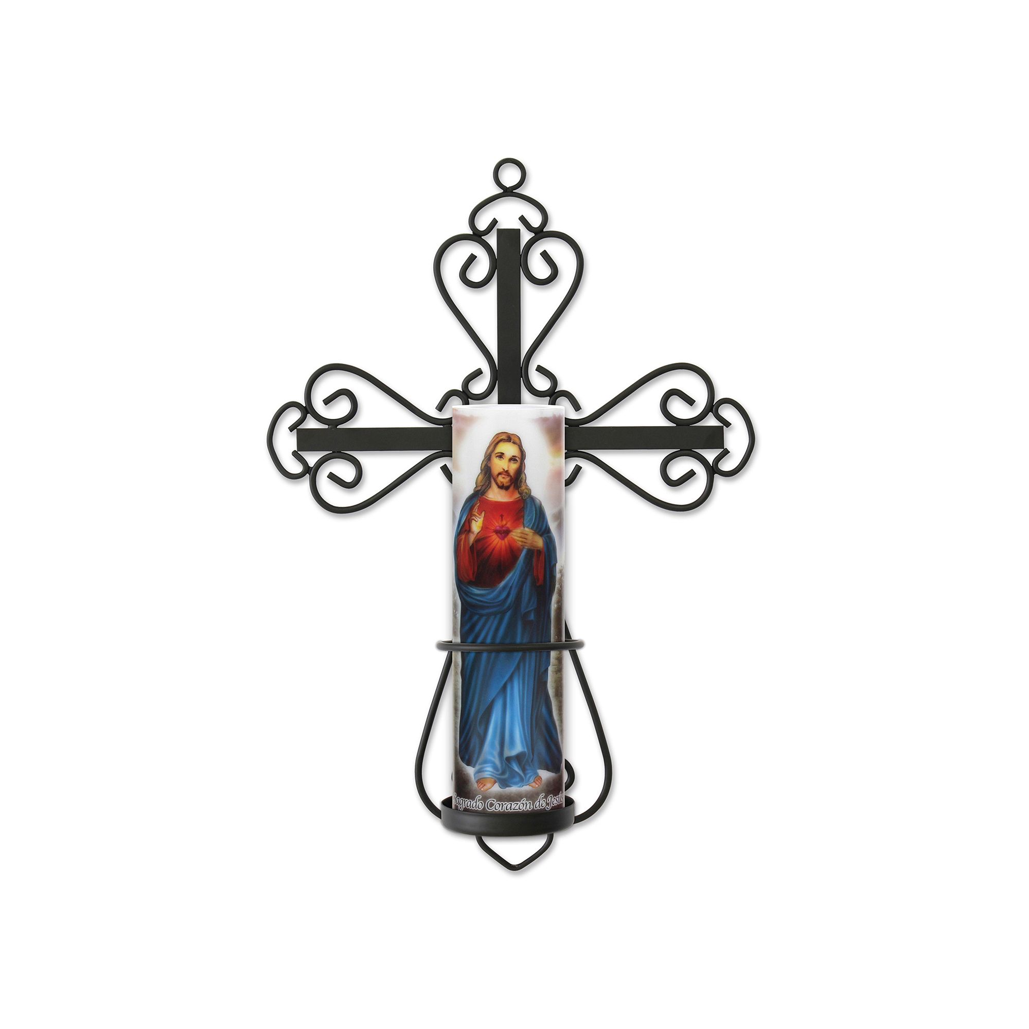 The Saints Collection Cross Wall Sconce & Jesus LED Prayer Candle