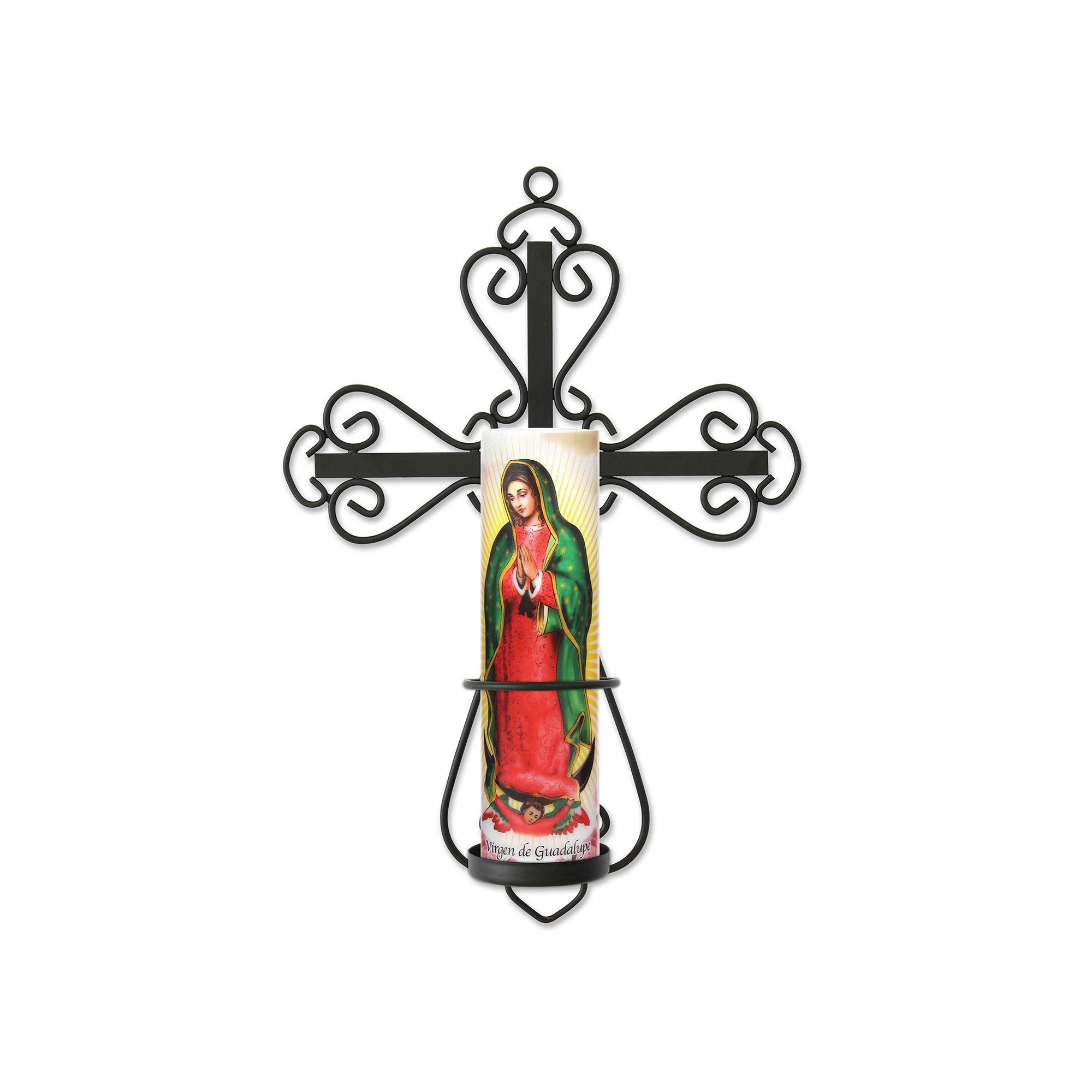 The Saints Collection Cross Wall Sconce & Lady of Guadalupe LED Prayer Cand
