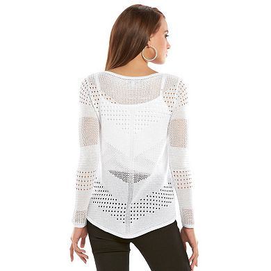 Women's Jennifer Lopez Lurex Open-Work V-Neck Sweater