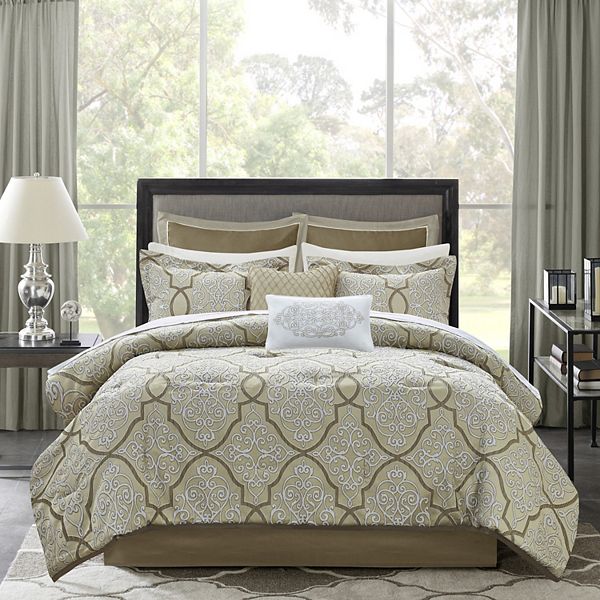 Madison Park Anouk 12-piece Jacquard Comforter Set with Cotton Sheet Set - Gold (KING)