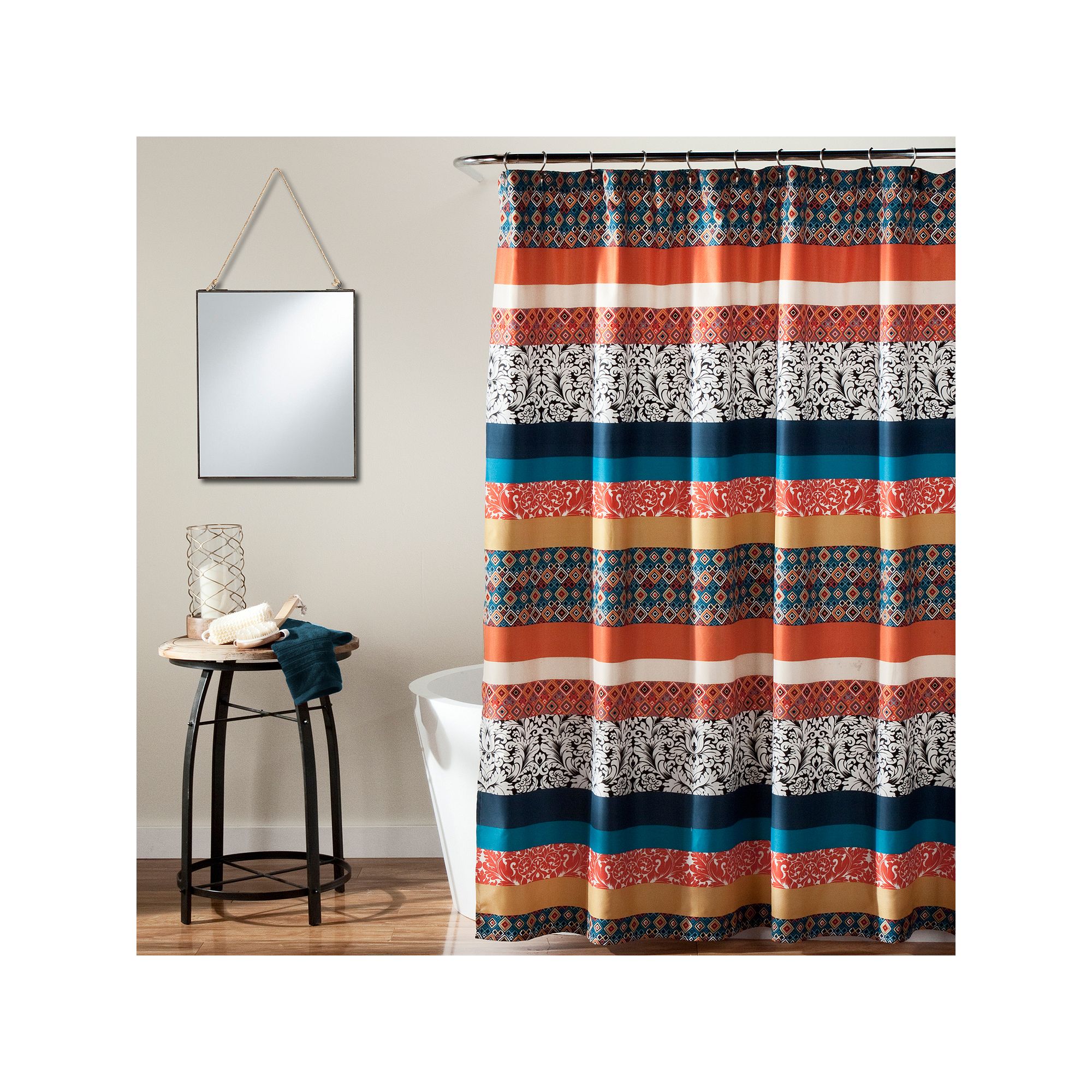 Lush Decor Boho Stripe Shower Curtain, Turquoise Orange