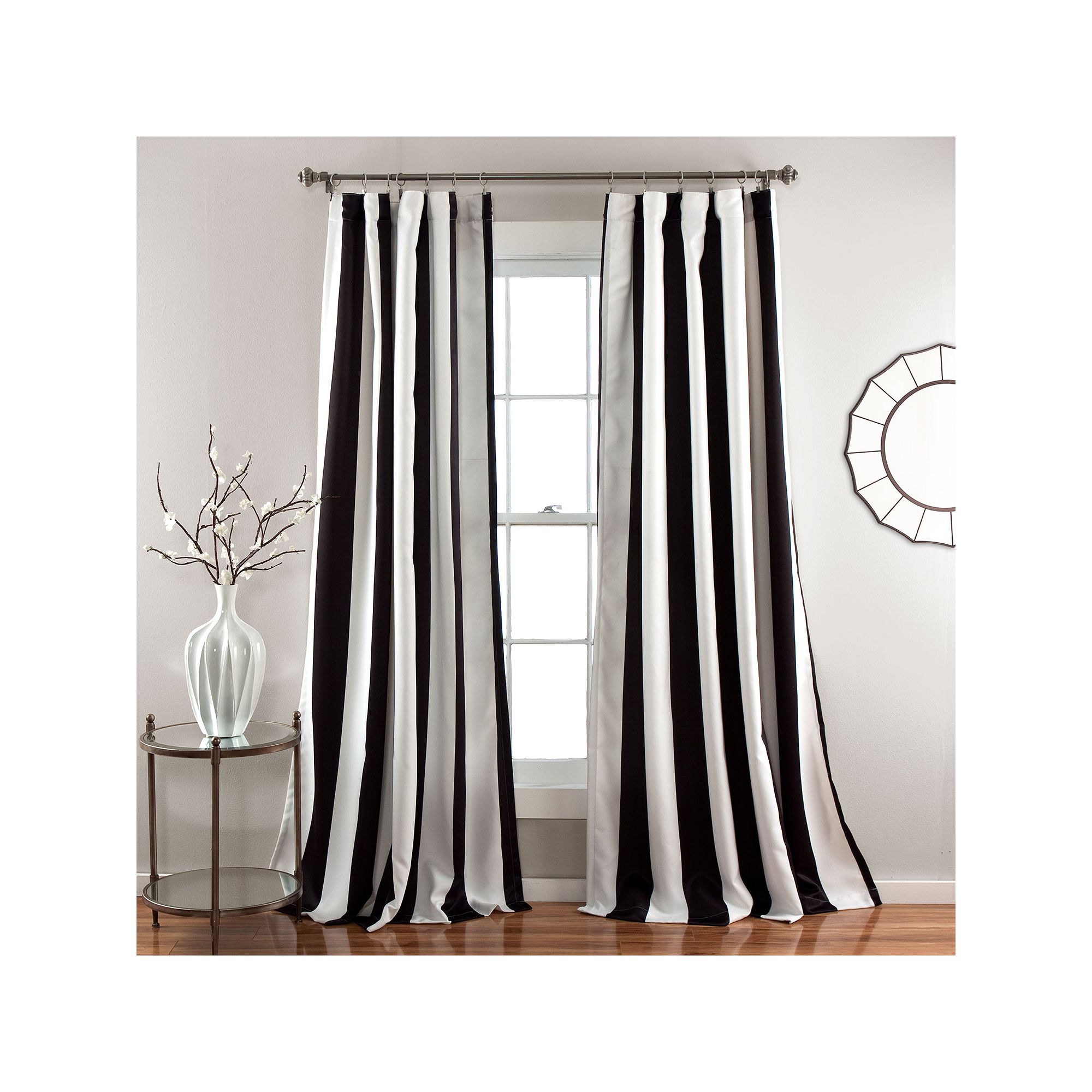 Lush Decor Wilbur Stripe Room Darkening Window Curtains Set, Black
