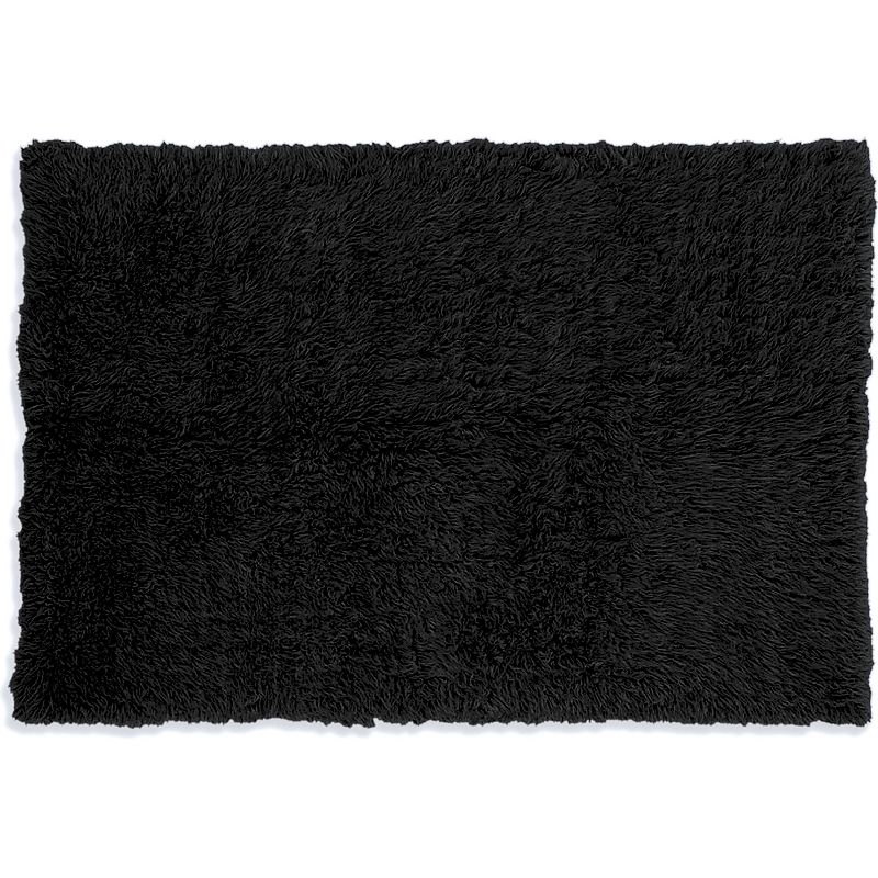 Linon 3A Flokati Shag Wool Rug, Black, 5X7 Ft