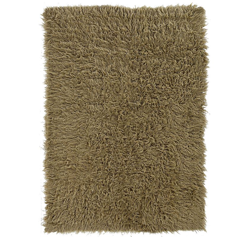 Linon 3A Flokati Shag Wool Rug, Beig/Green, 5X7 Ft