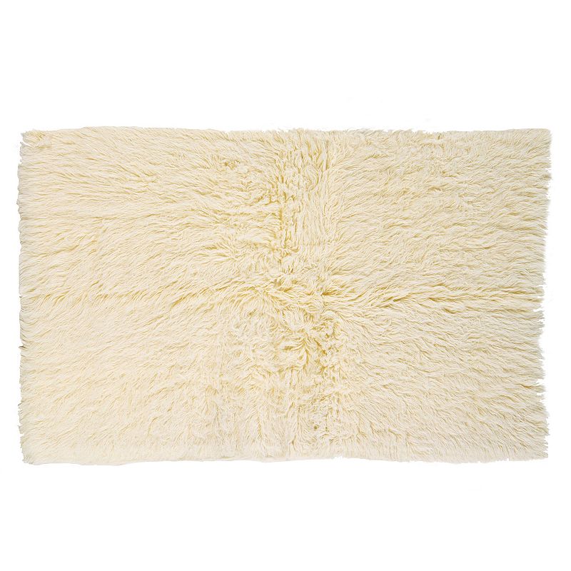 Linon 3A Flokati Shag Wool Rug, Beig/Green, 6X9 Ft