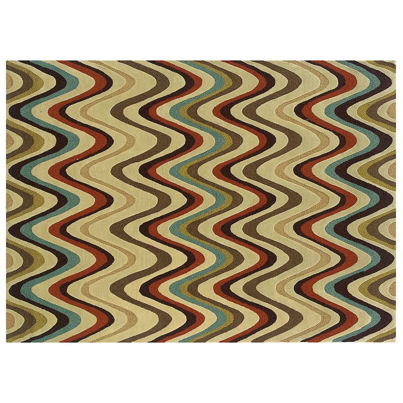 Linon Trio Wave Rug, Beig/Green, 5X7 Ft