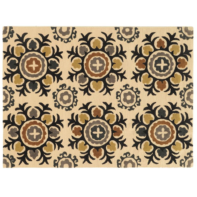 Linon Trio Medallion Rug, White, 5X7 Ft