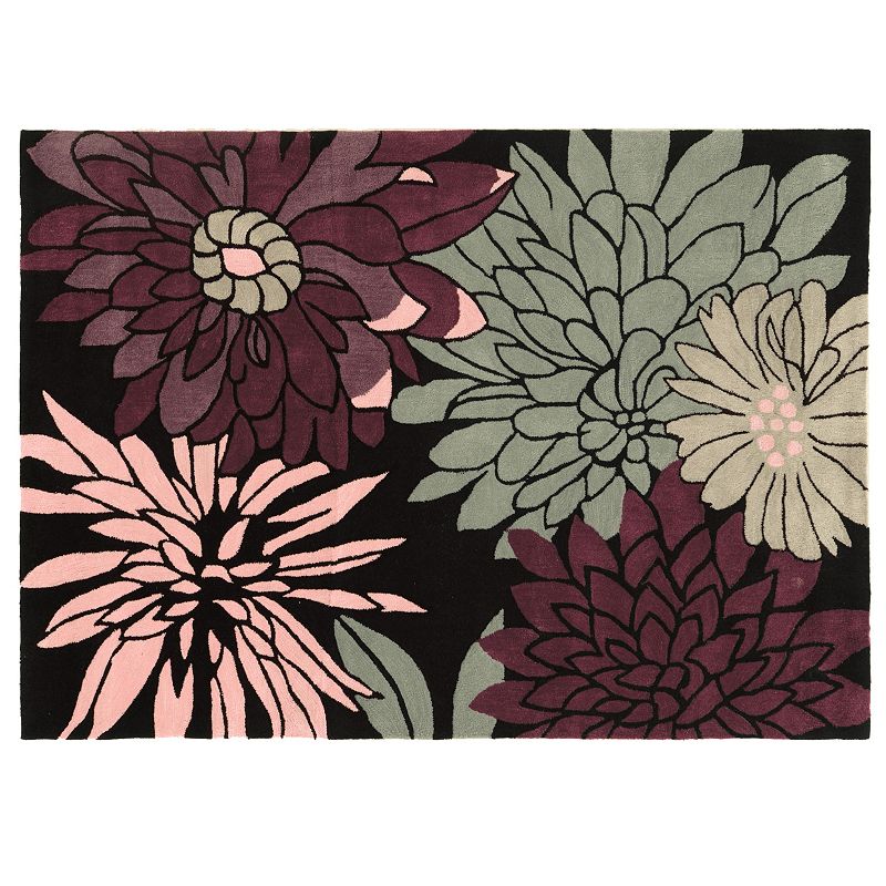 Linon Trio Floral Rug, Black, 5X7 Ft