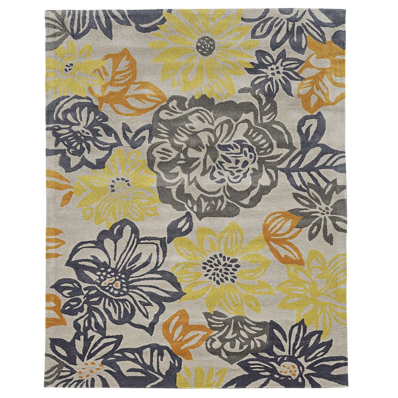 Linon Trio Floral Rug, Grey, 5X7 Ft