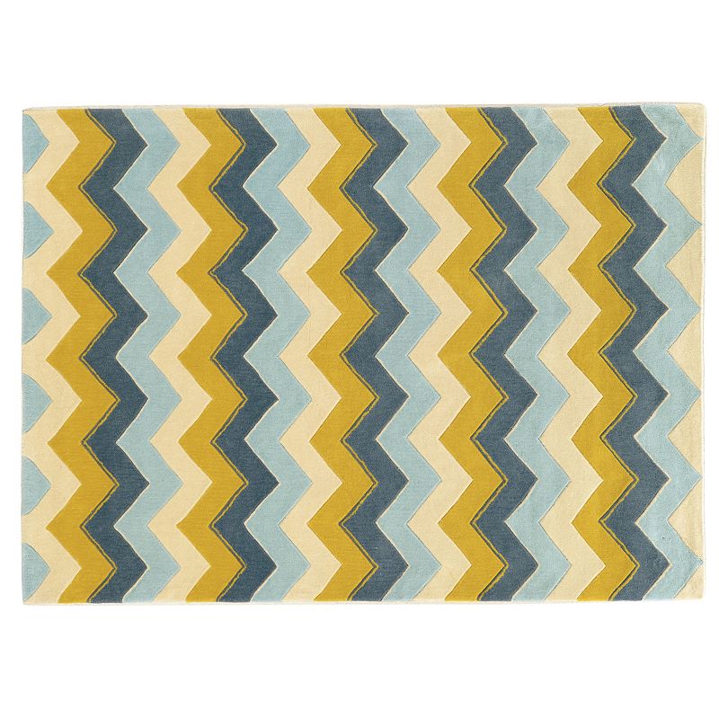 Linon Trio Chevron Rug, Blue, 5X7 Ft