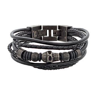 LYNX Men's Black Leather Multistrand Bracelet